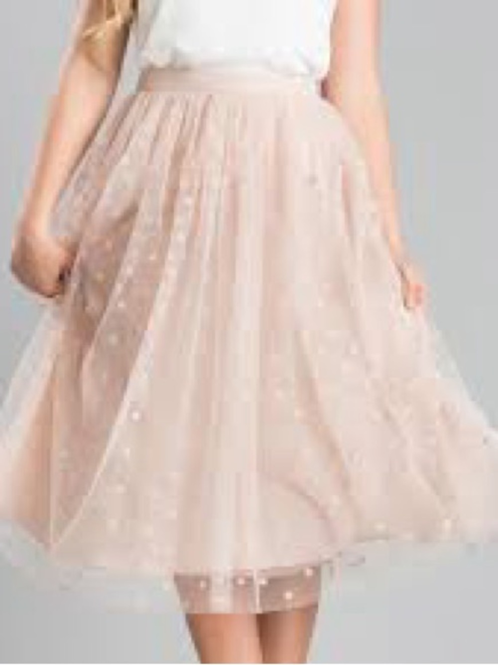 Pale Pink Tulle Dotted Full Medium Feminine Coastal Skirt